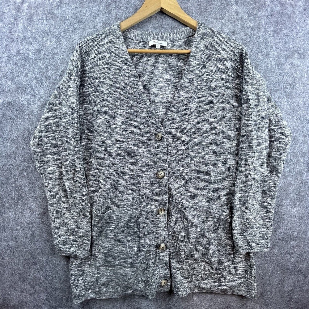 Madewell Cardigan Sweater Womens Medium Heather Grey Button Front Cozy Lagenlook